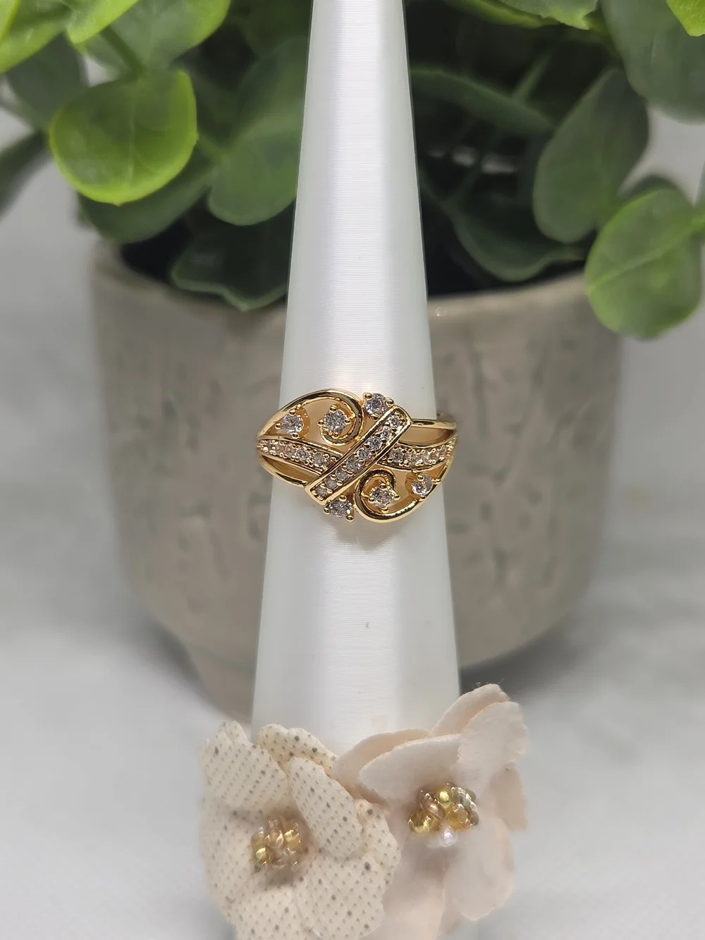 BP Elegant Gold-Tone Crystal Accent Ring